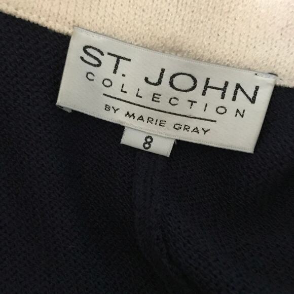 St. John Collection Santana Knit Colorblock Blazer 8 Navy Blue Ivory - Picture 9 of 13